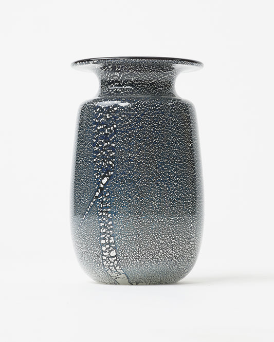 Black hand blown Glass vase with dots