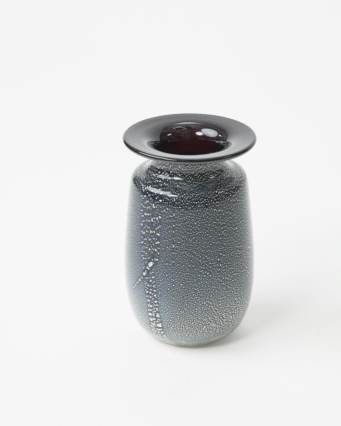 Black hand blown Glass vase with dots