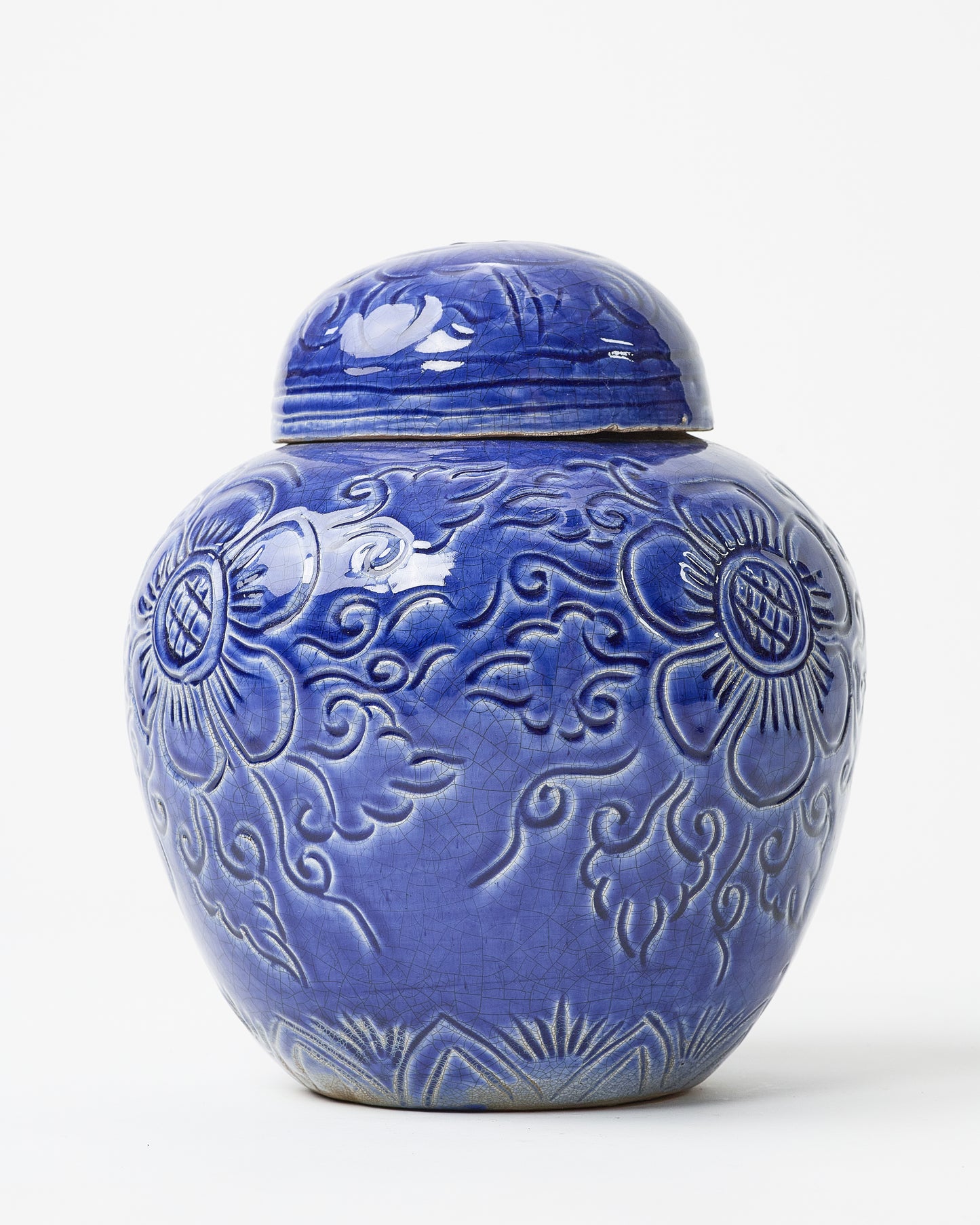 Blue Glazed Floral Embellished  Vase