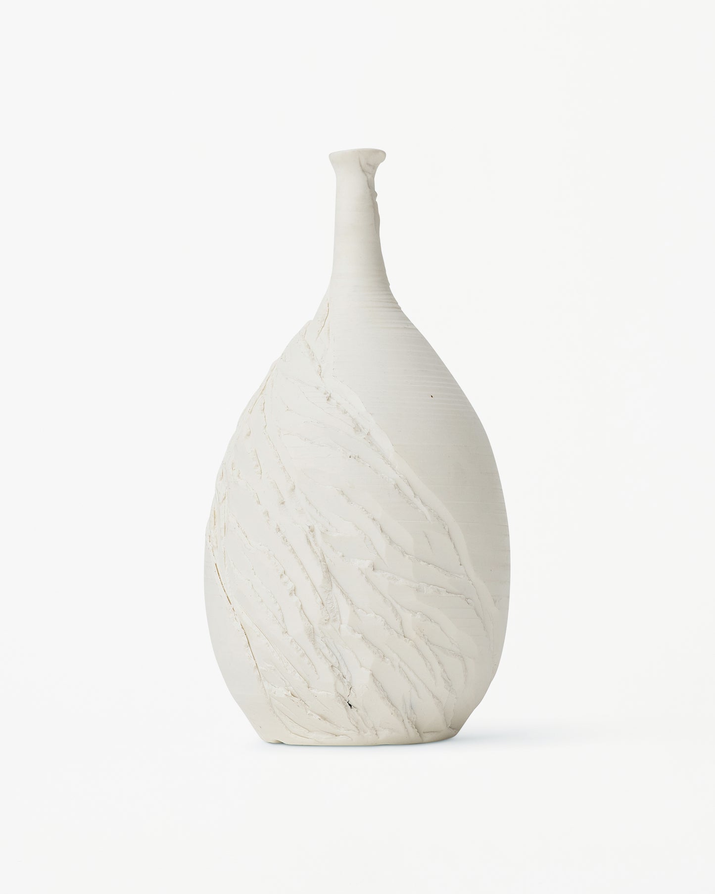 White Porcelan Decorative Vase with Carved Stripes by Berta