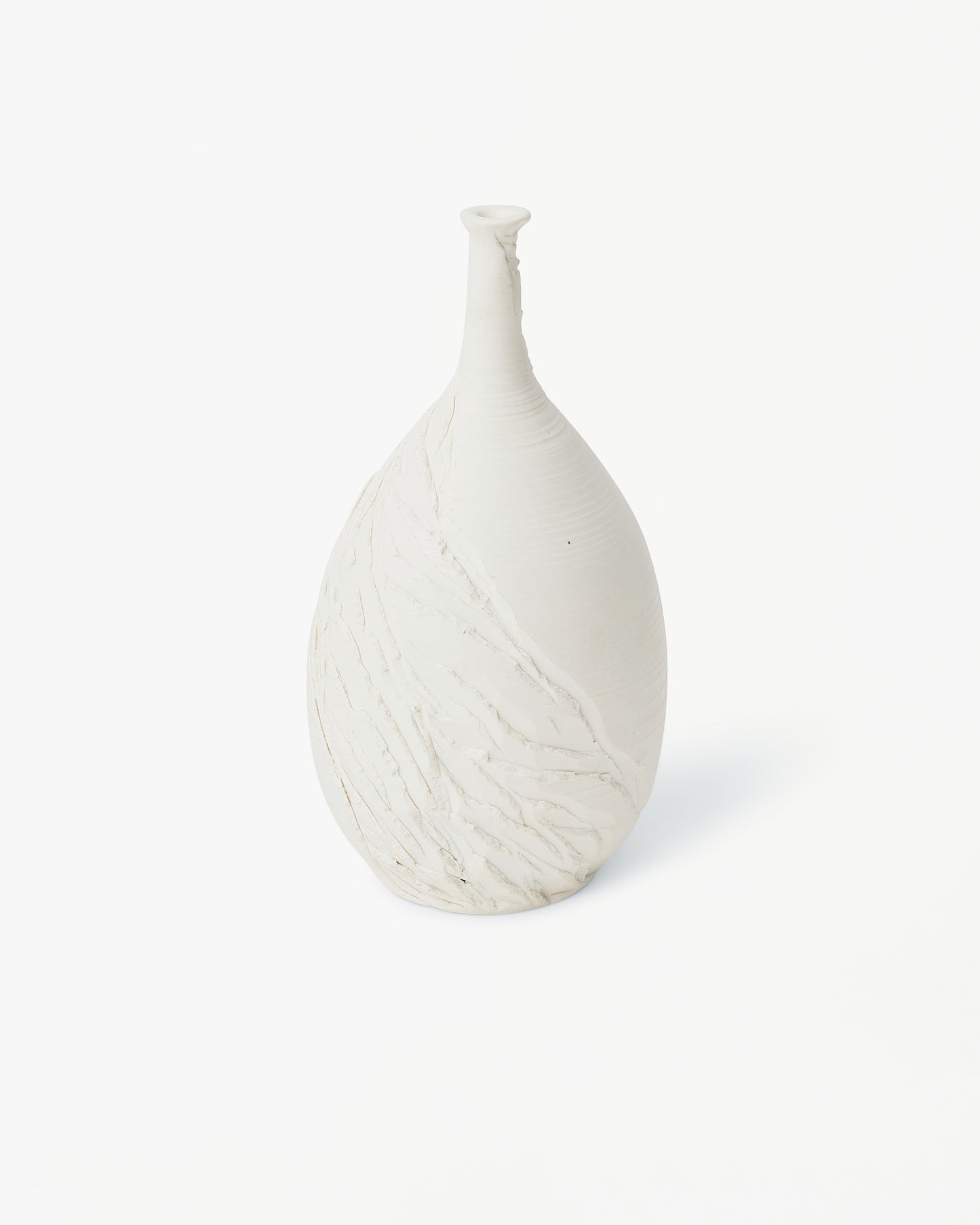 White Porcelan Decorative Vase with Carved Stripes by Berta