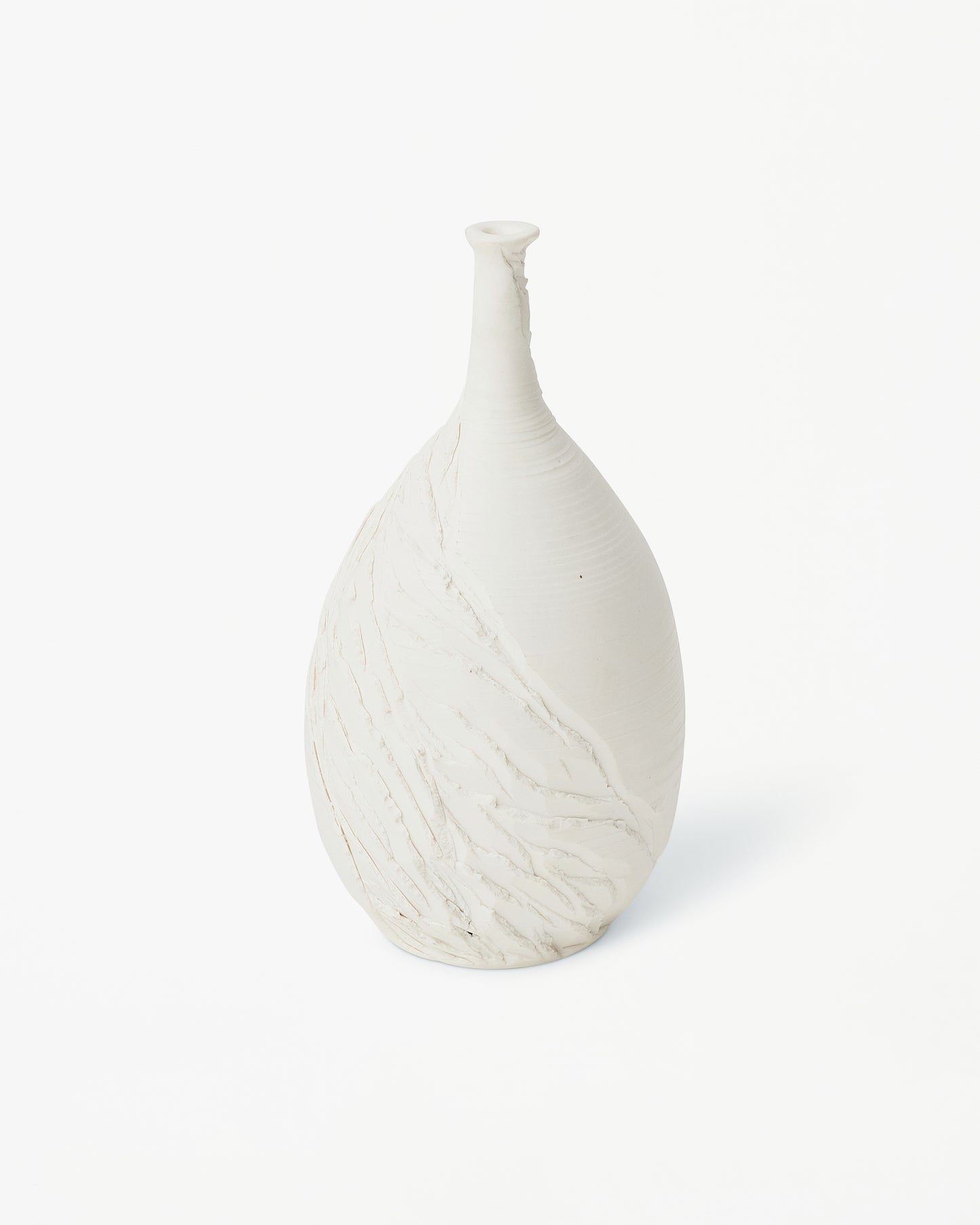 White Porcelan Decorative Vase with Carved Stripes by Berta