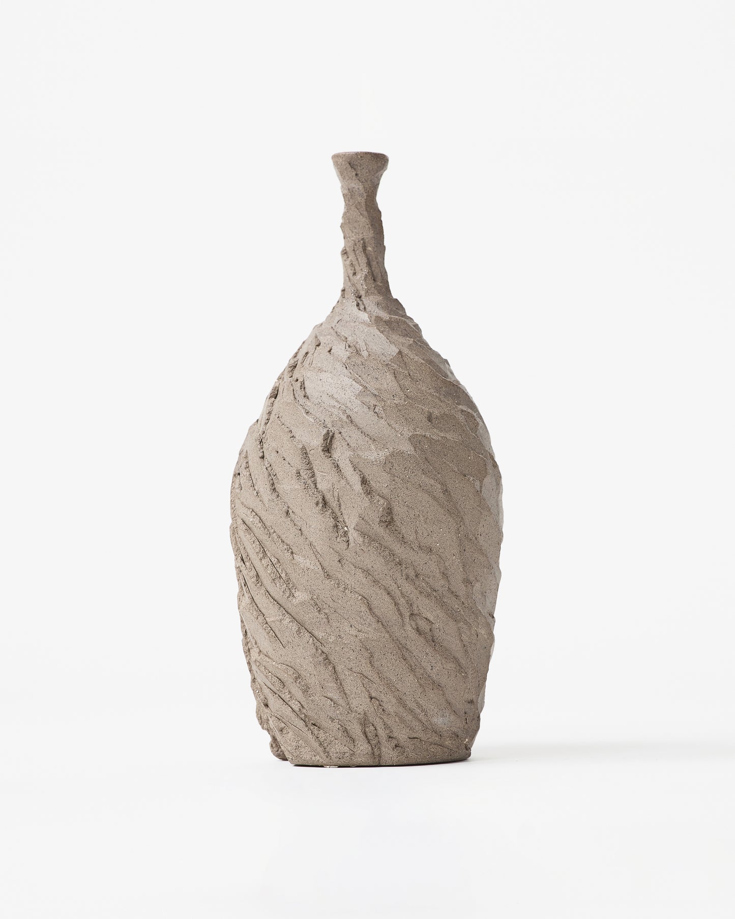 Earthy Clay-Toned Decorative Vase with Textured Carved Stripes