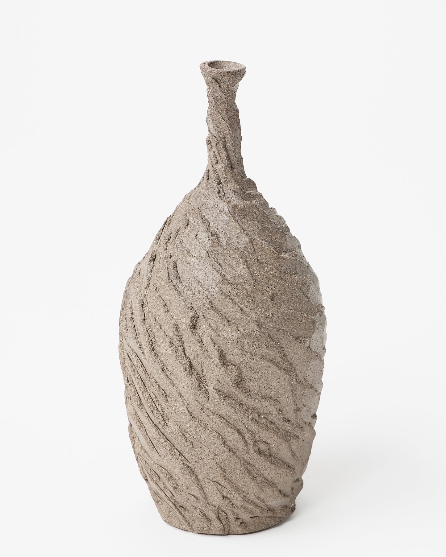 Earthy Clay-Toned Decorative Vase with Textured Carved Stripes