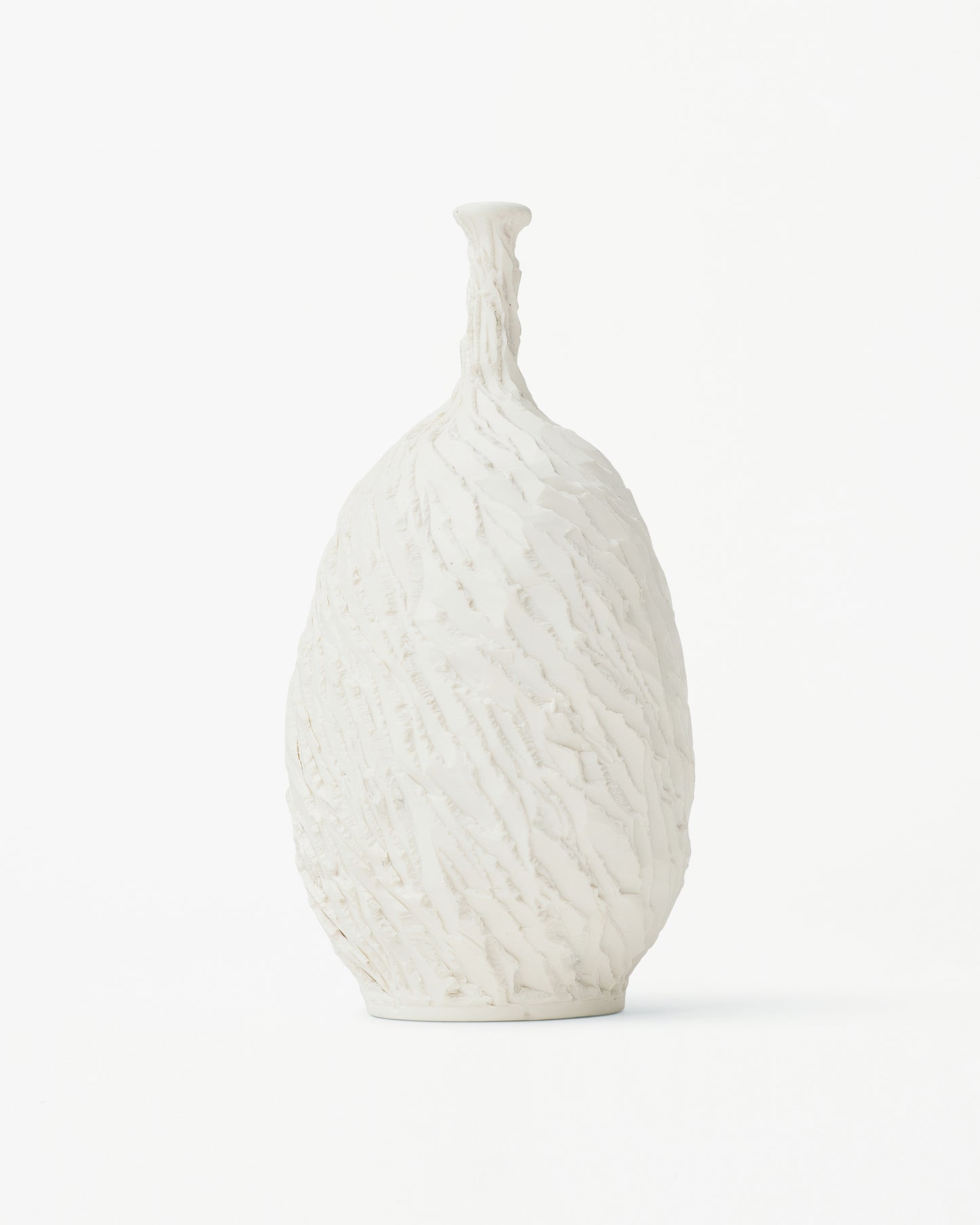 White Decorative Vase with Intricate Carved Stripes