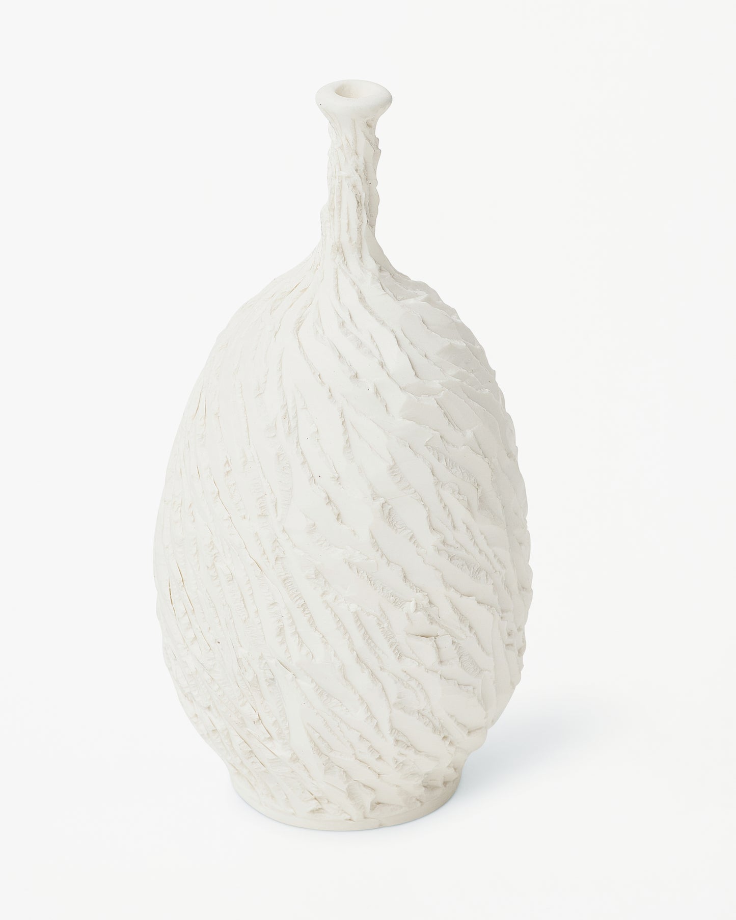 White Decorative Vase with Intricate Carved Stripes