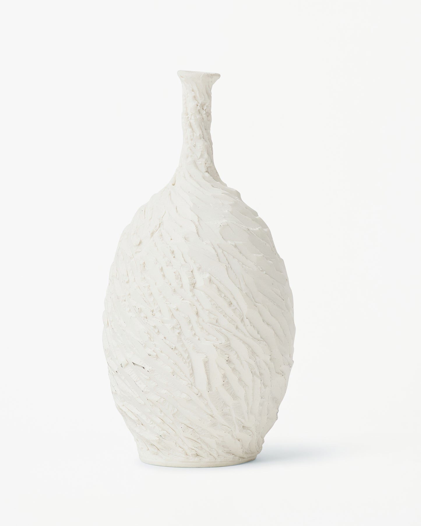 White Decorative Vase with Intricate Carved Stripes