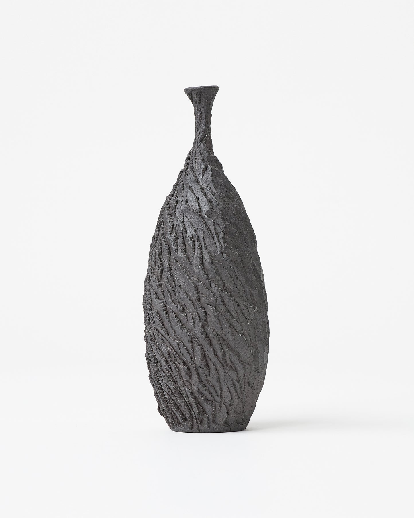 Black Decorative Vase with Carved Stripes