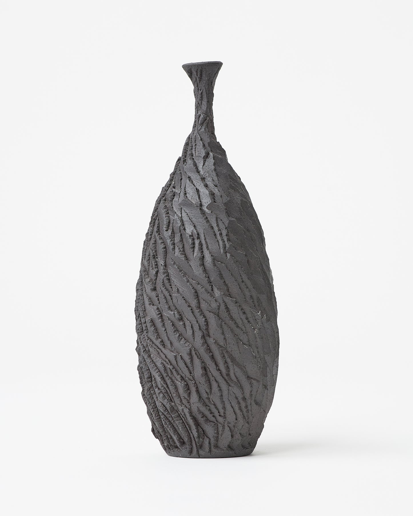 Black Decorative Vase with Carved Stripes