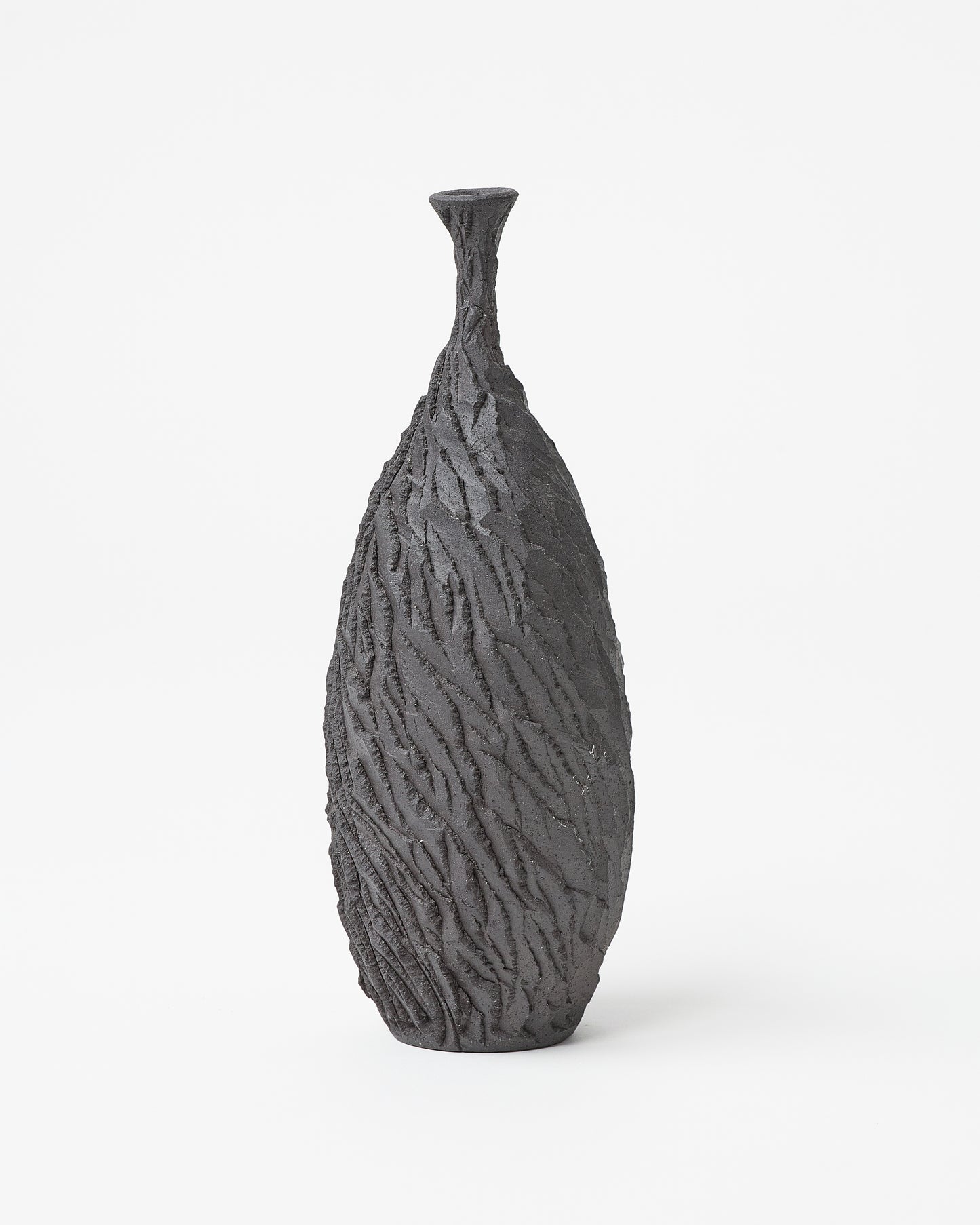 Black Decorative Vase with Carved Stripes