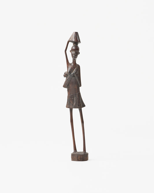 Ebony Essence: African Woman with Basket Sculpture