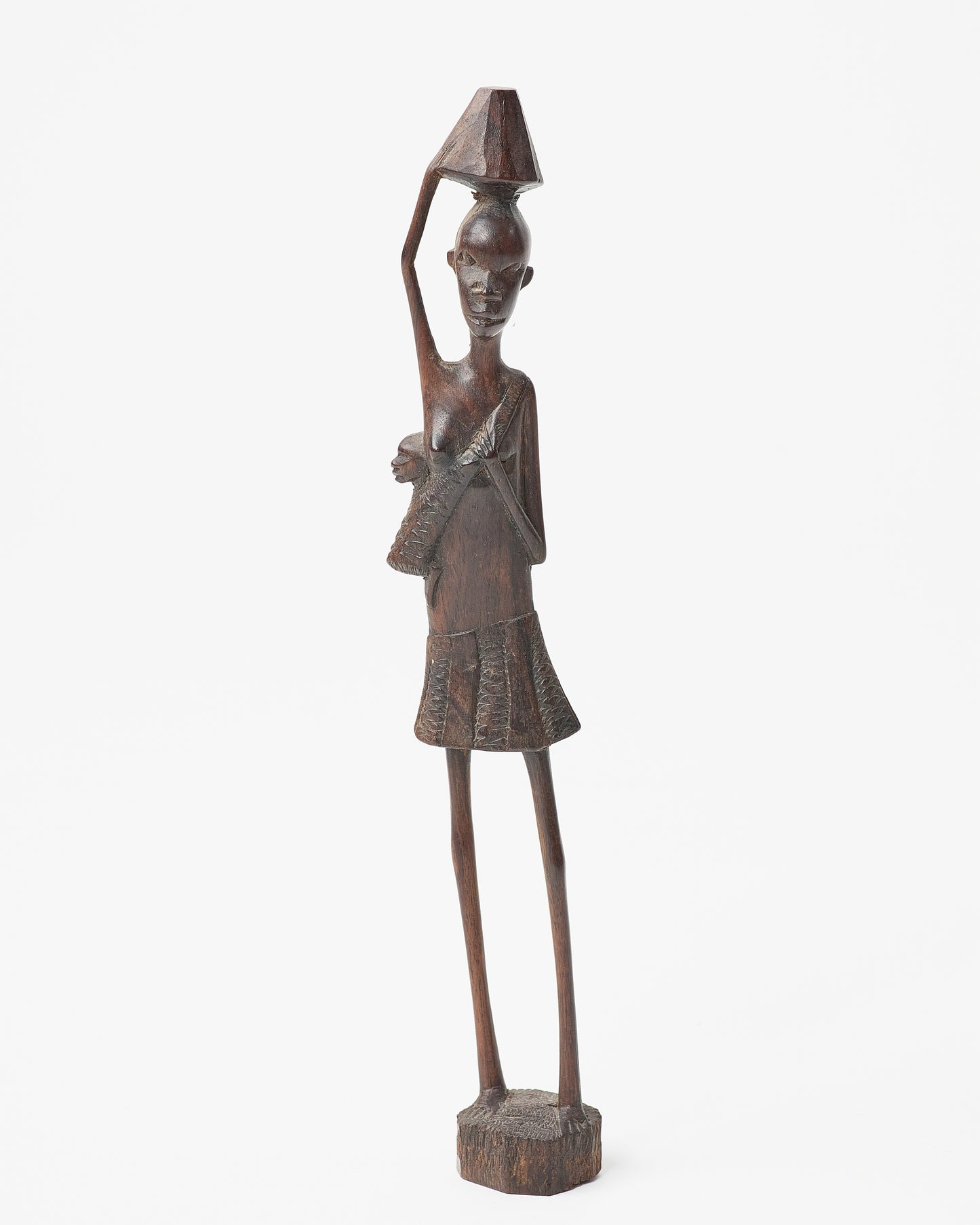 Ebony Essence: African Woman with Basket Sculpture