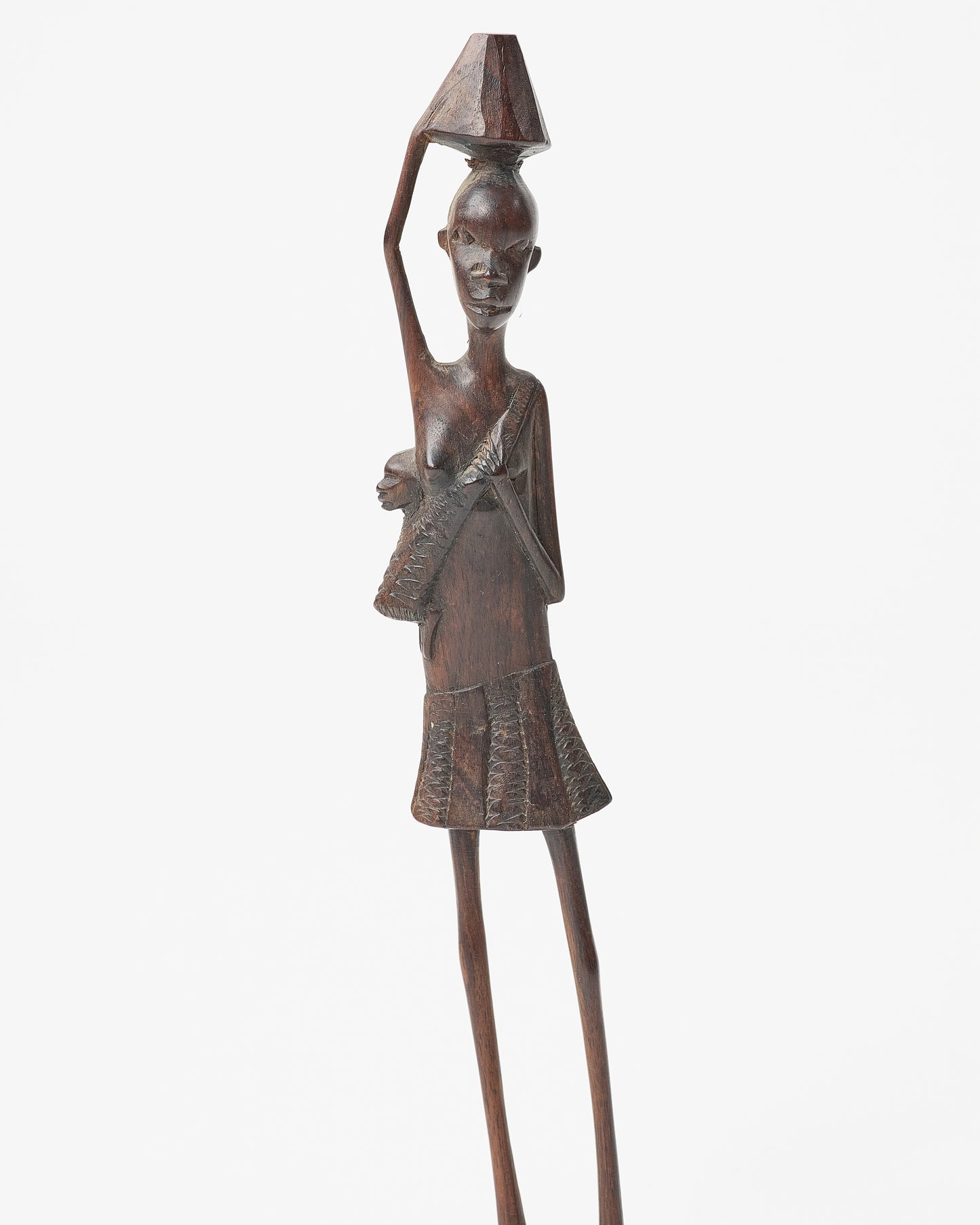 Ebony Essence: African Woman with Basket Sculpture