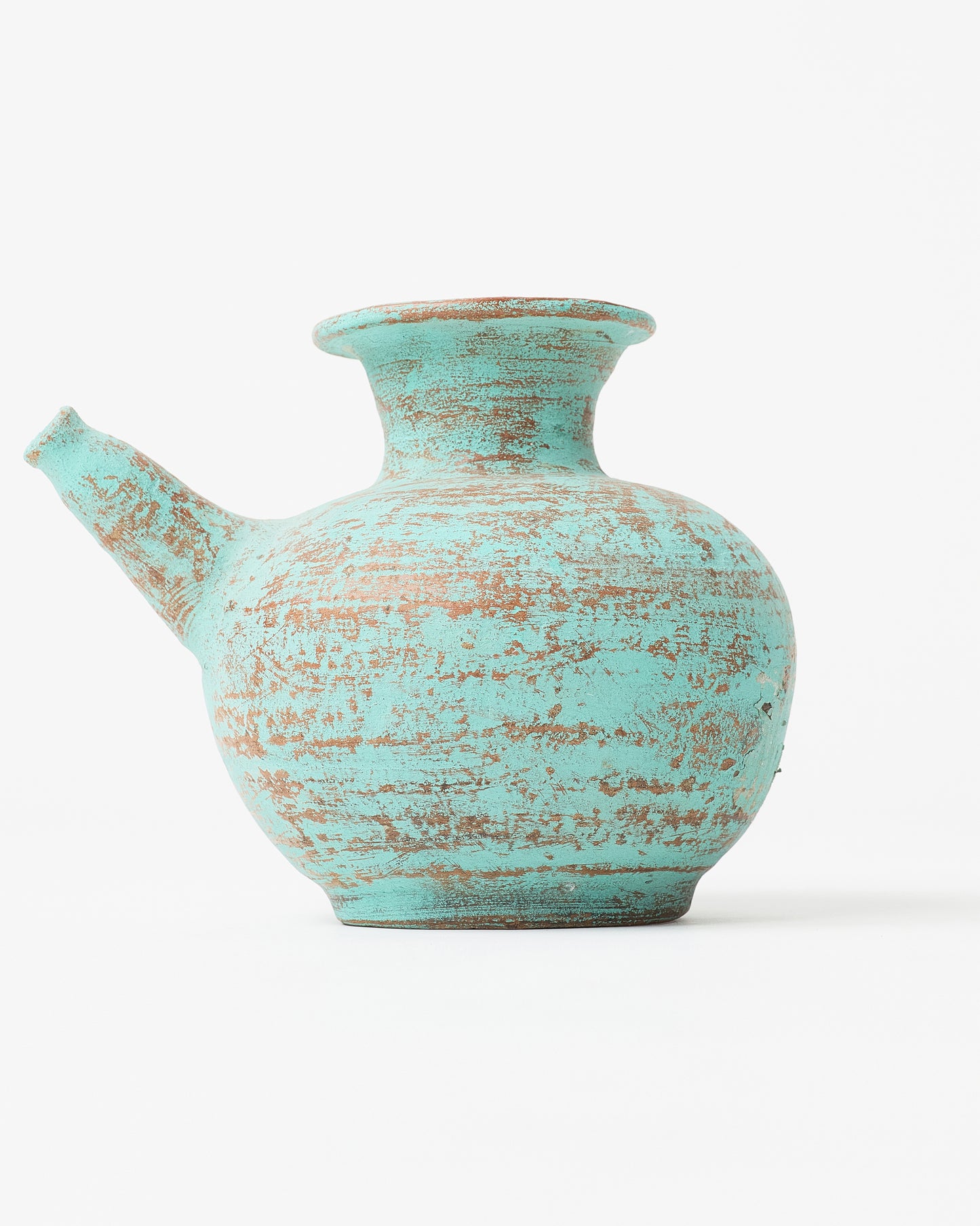 Turquoise Tranquility: Artfully Distressed Clay Vase