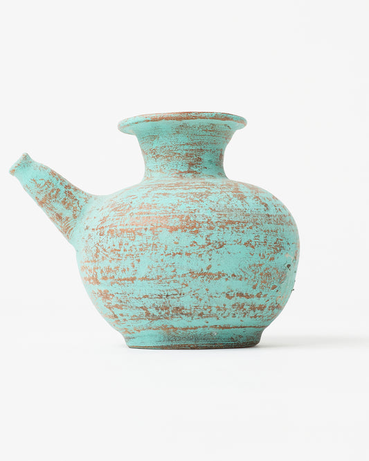 Turquoise Tranquility: Artfully Distressed Clay Vase