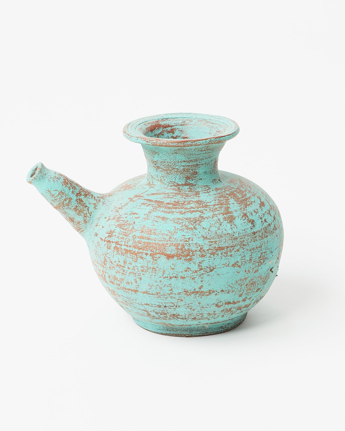 Turquoise Tranquility: Artfully Distressed Clay Vase