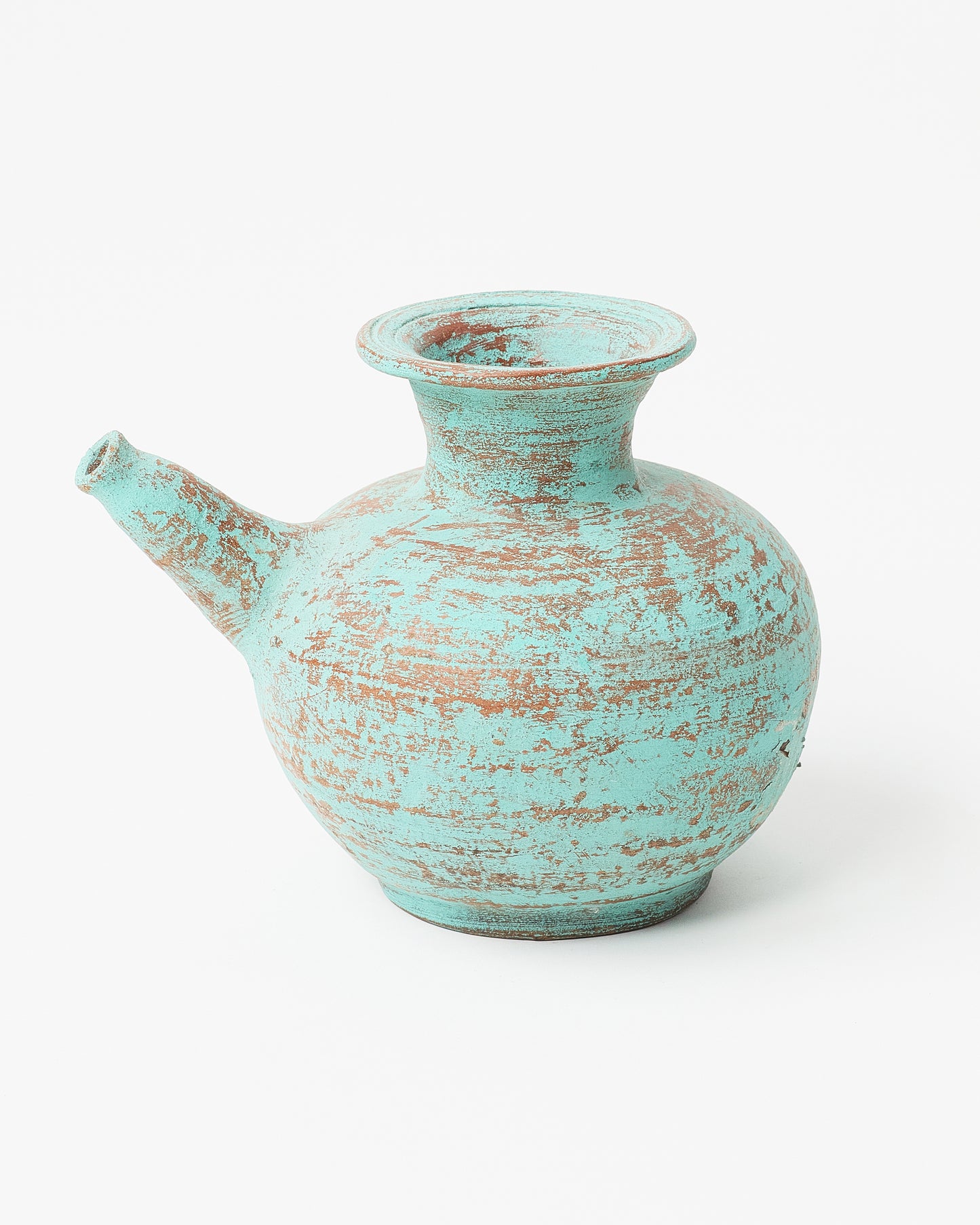 Turquoise Tranquility: Artfully Distressed Clay Vase