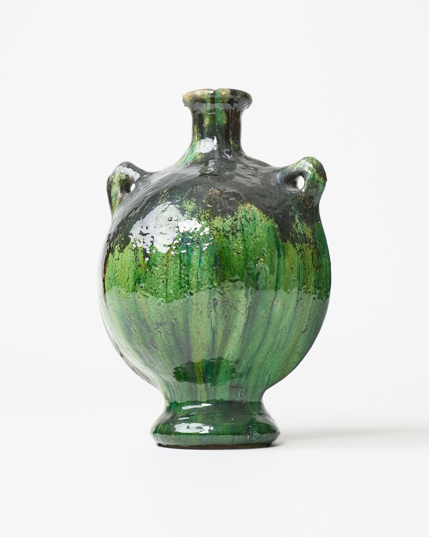 Emerald Elegance: Dark Green Decorative Vase with Dual Petite Handles