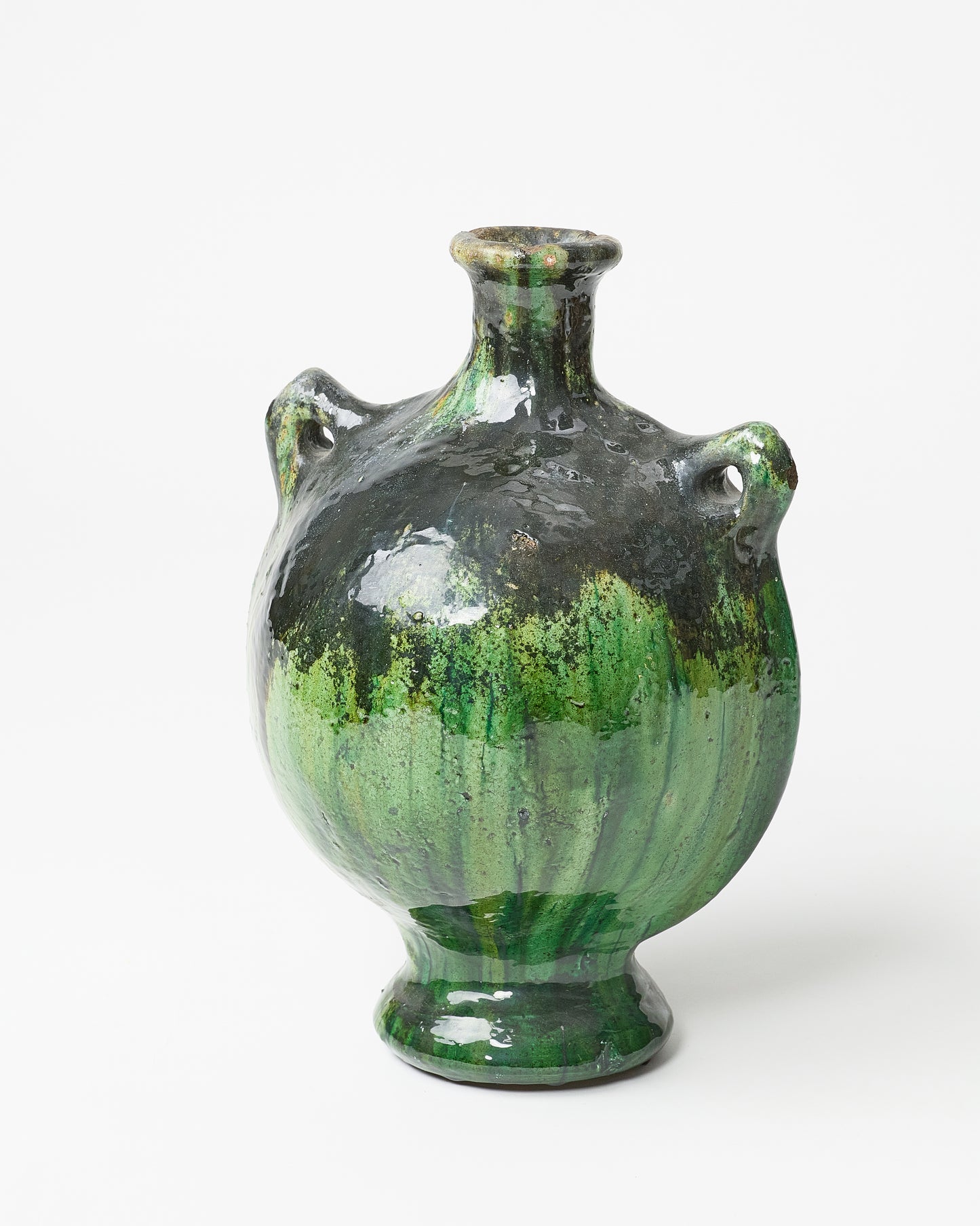 Emerald Elegance: Dark Green Decorative Vase with Dual Petite Handles