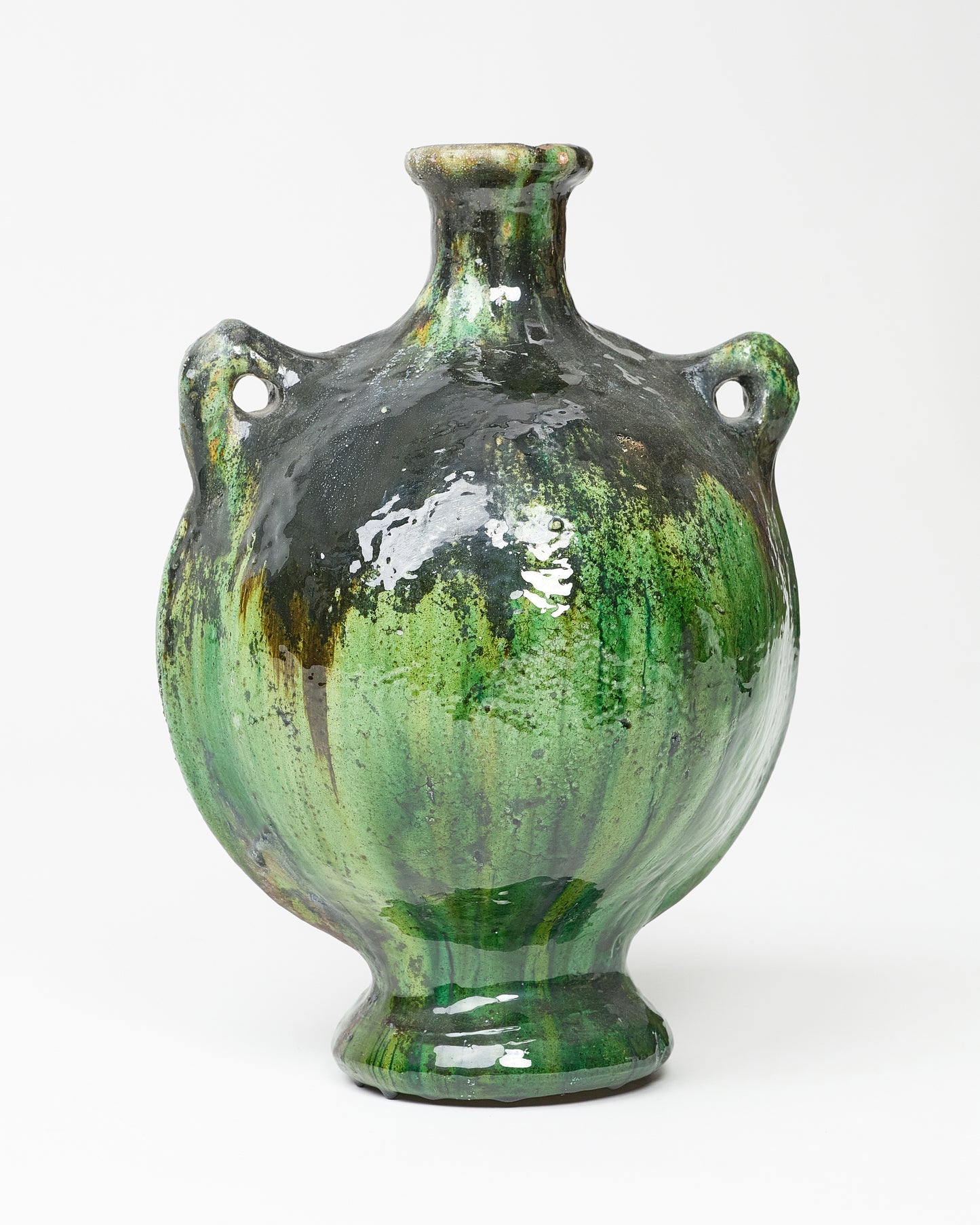 Emerald Elegance: Dark Green Decorative Vase with Dual Petite Handles