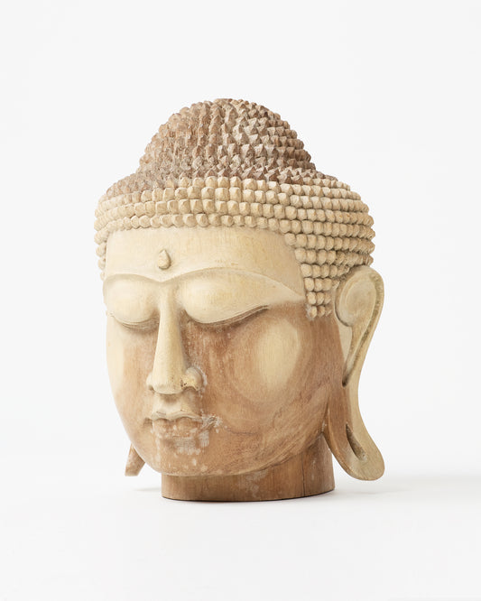 Wooden Buddha Head Sculpture