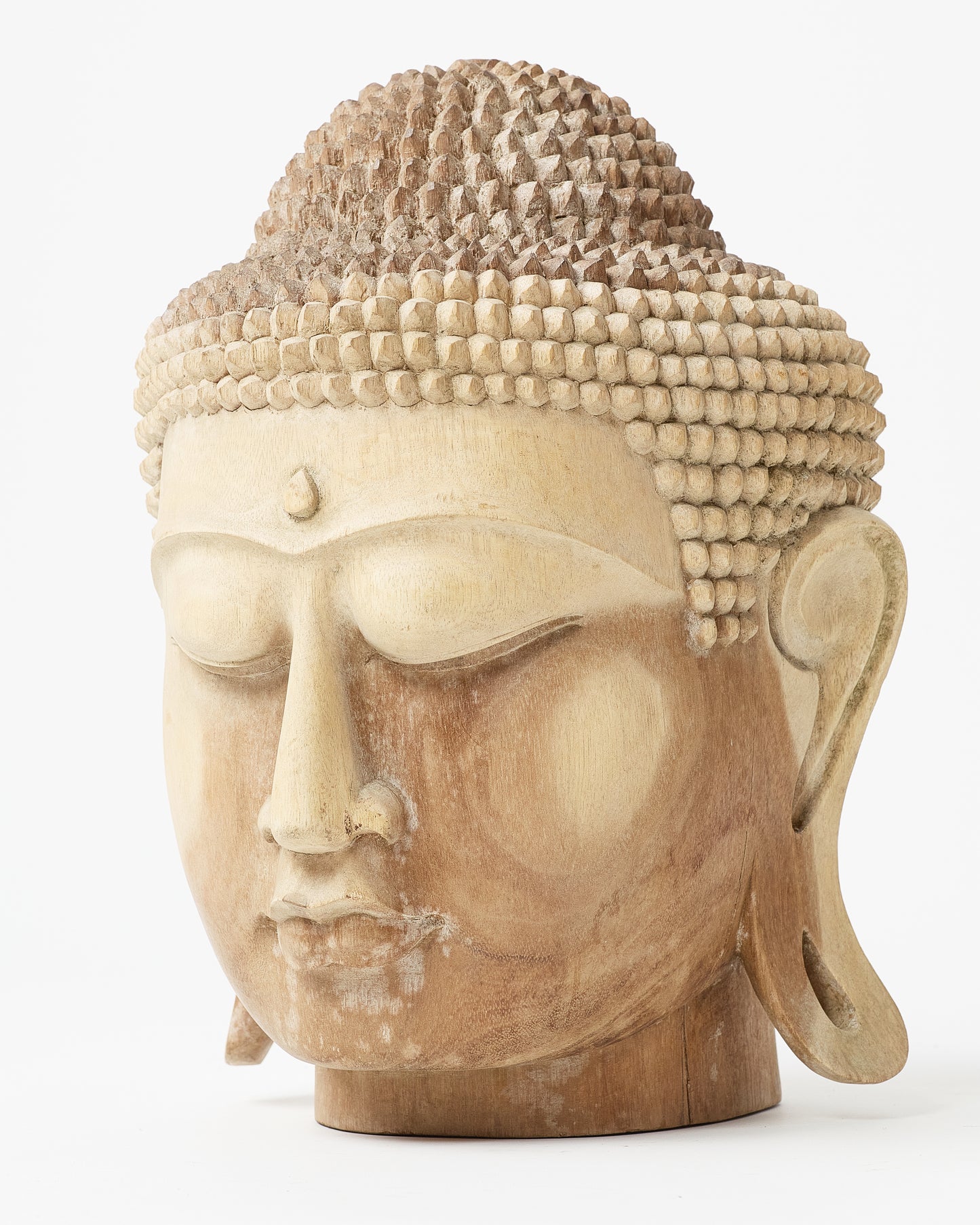 Wooden Buddha Head Sculpture