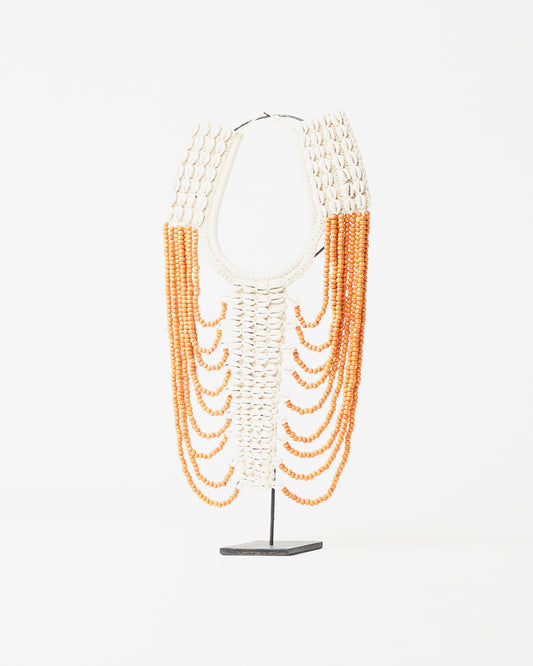 African Aborigine Beaded Necklace in White and Orange Hues