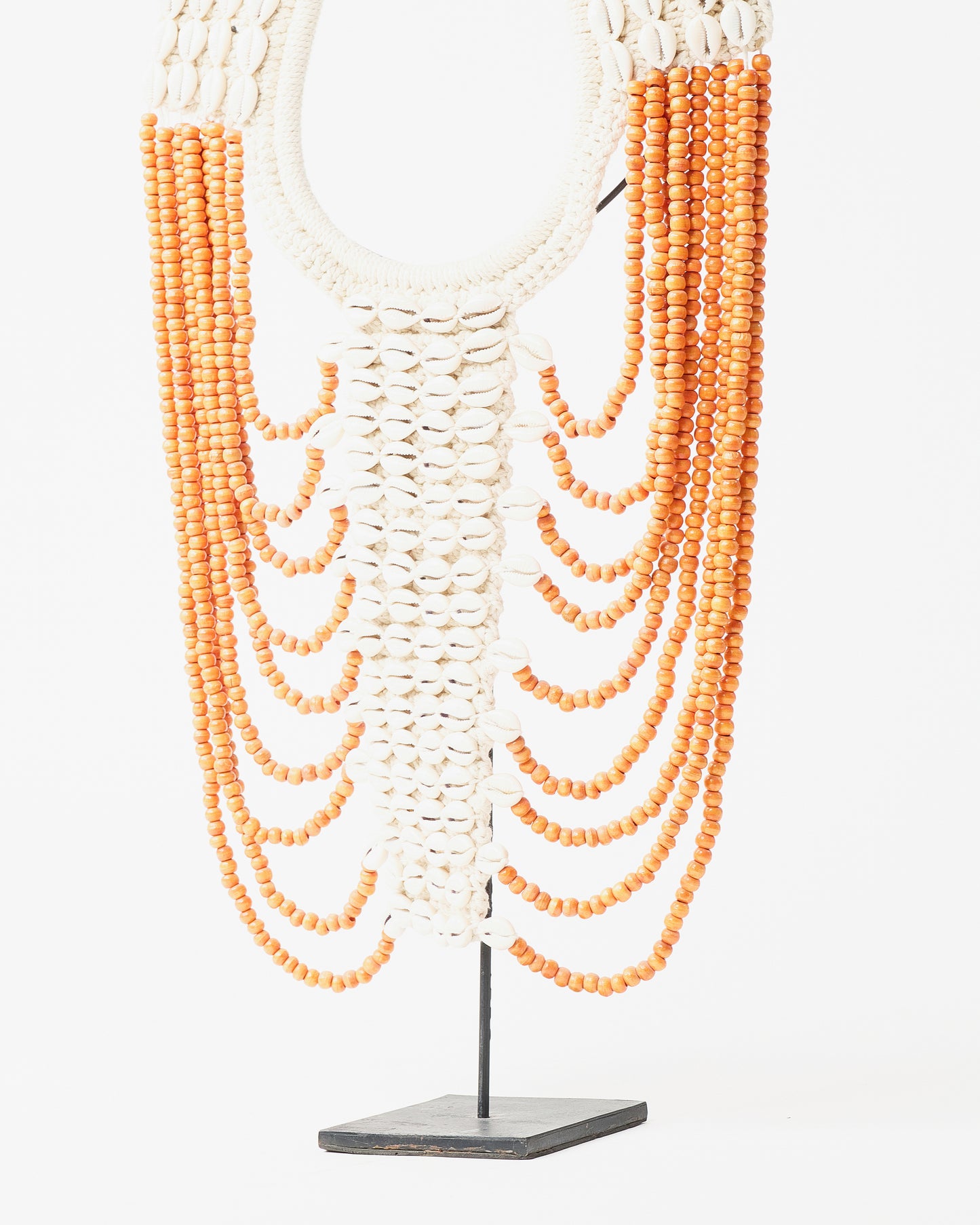 African Aborigine Beaded Necklace in White and Orange Hues