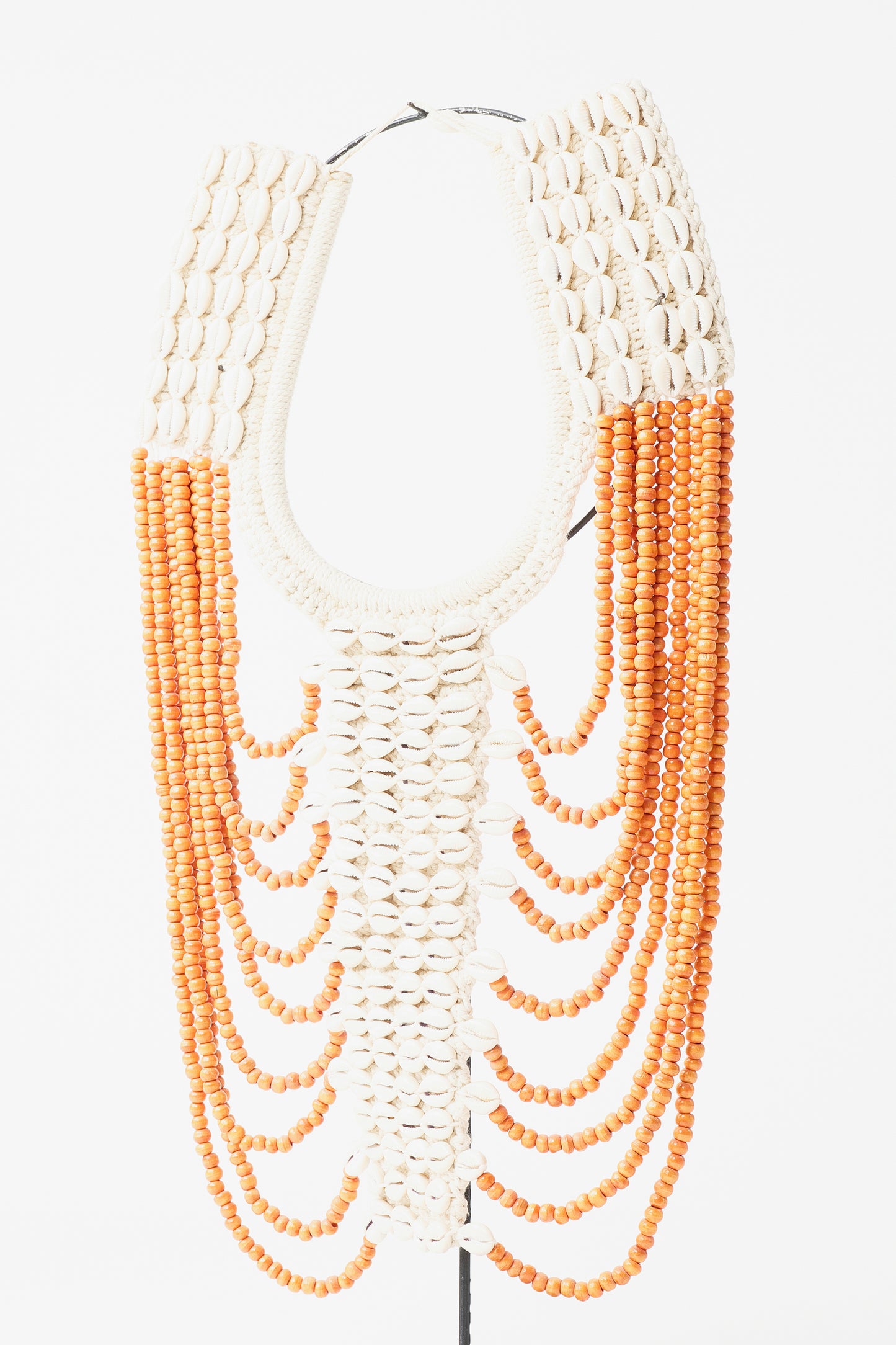 African Aborigine Beaded Necklace in White and Orange Hues