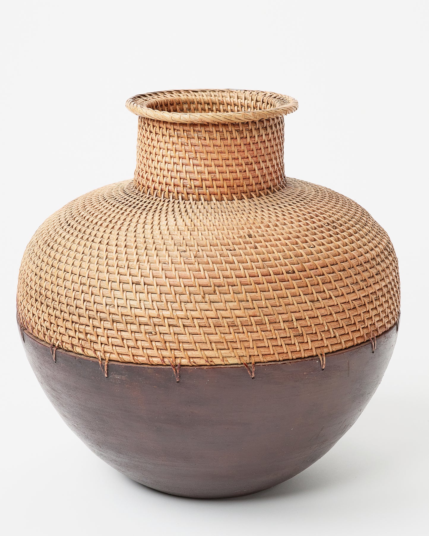 Wood and weaving rathan decorative vase