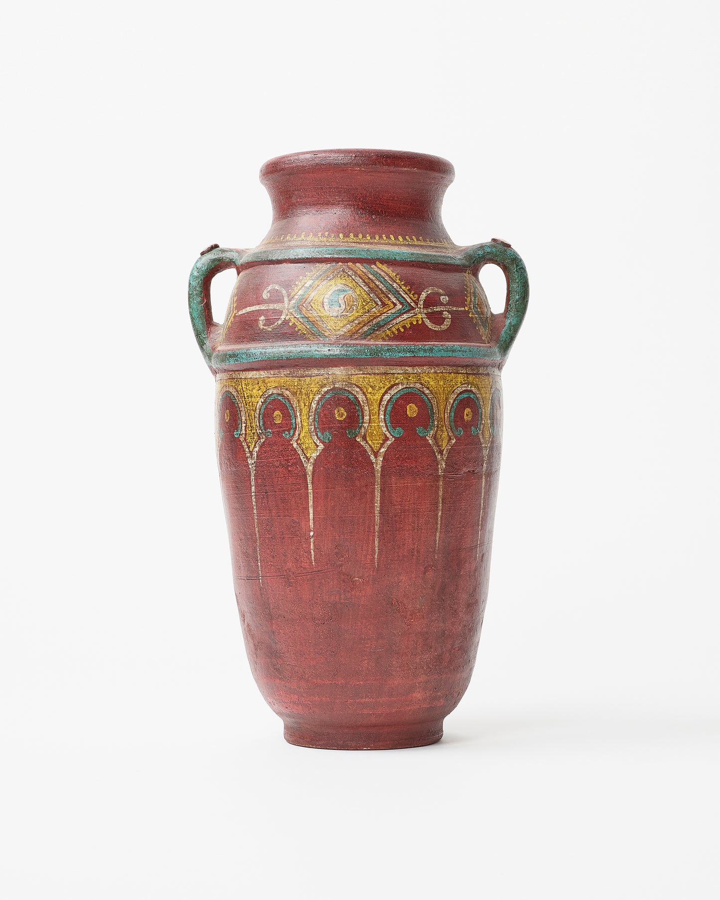 Burgundy Elegance: Hand-Painted Double-Handled Vase