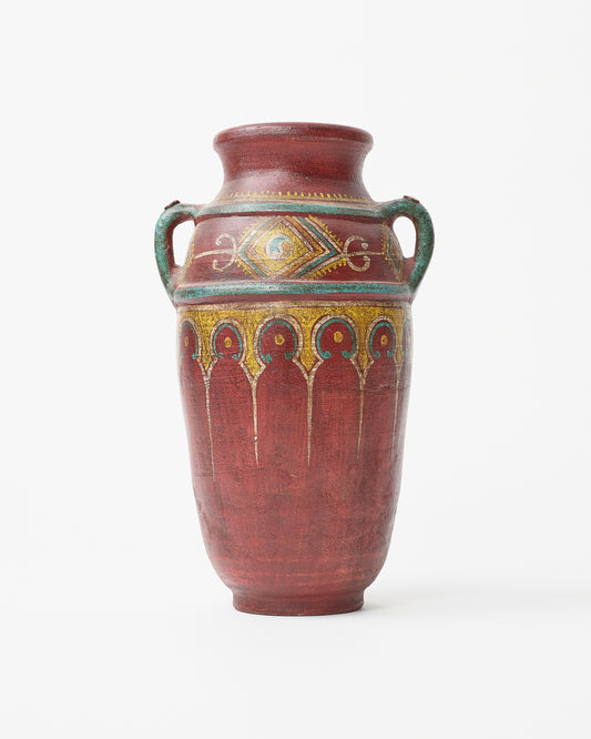 Burgundy Elegance: Hand-Painted Double-Handled Vase