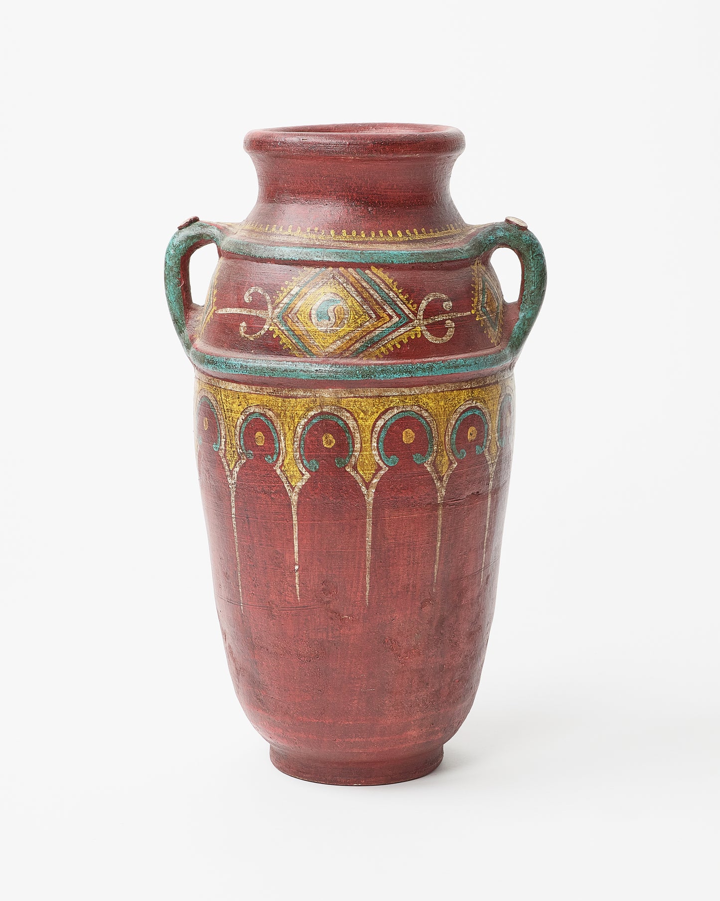 Burgundy Elegance: Hand-Painted Double-Handled Vase