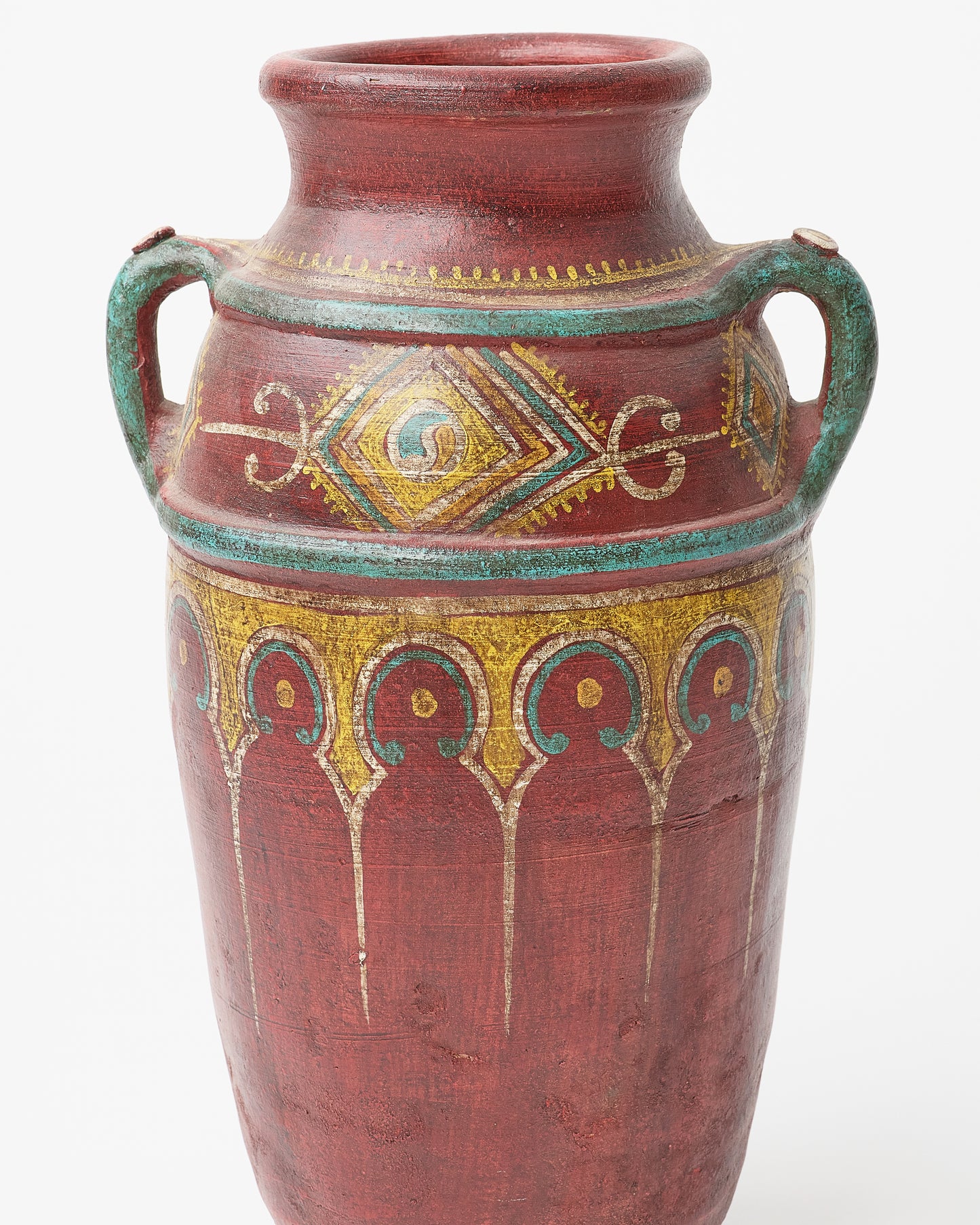 Burgundy Elegance: Hand-Painted Double-Handled Vase