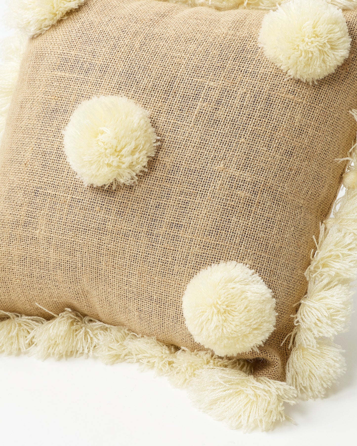 Beige Pom-Pom Cushion