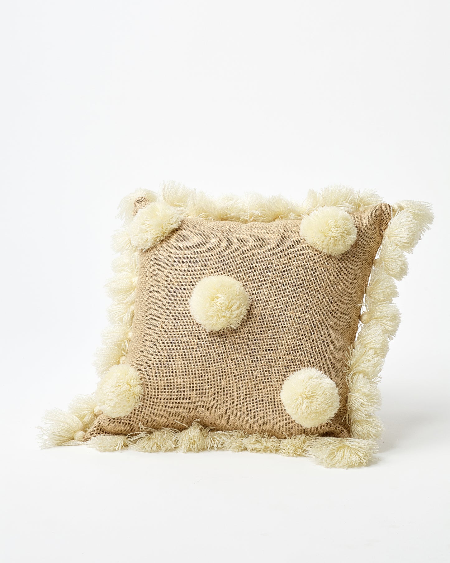 Beige Pom-Pom Cushion