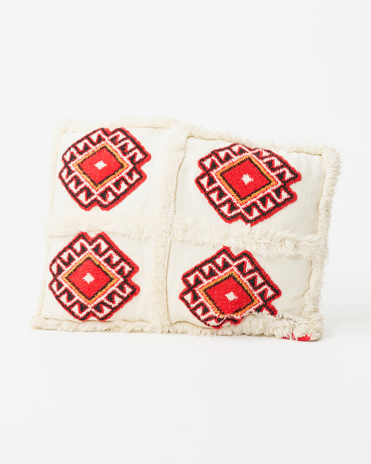 Beige Rectangle Pillow with Vibrant Geometric Patterns