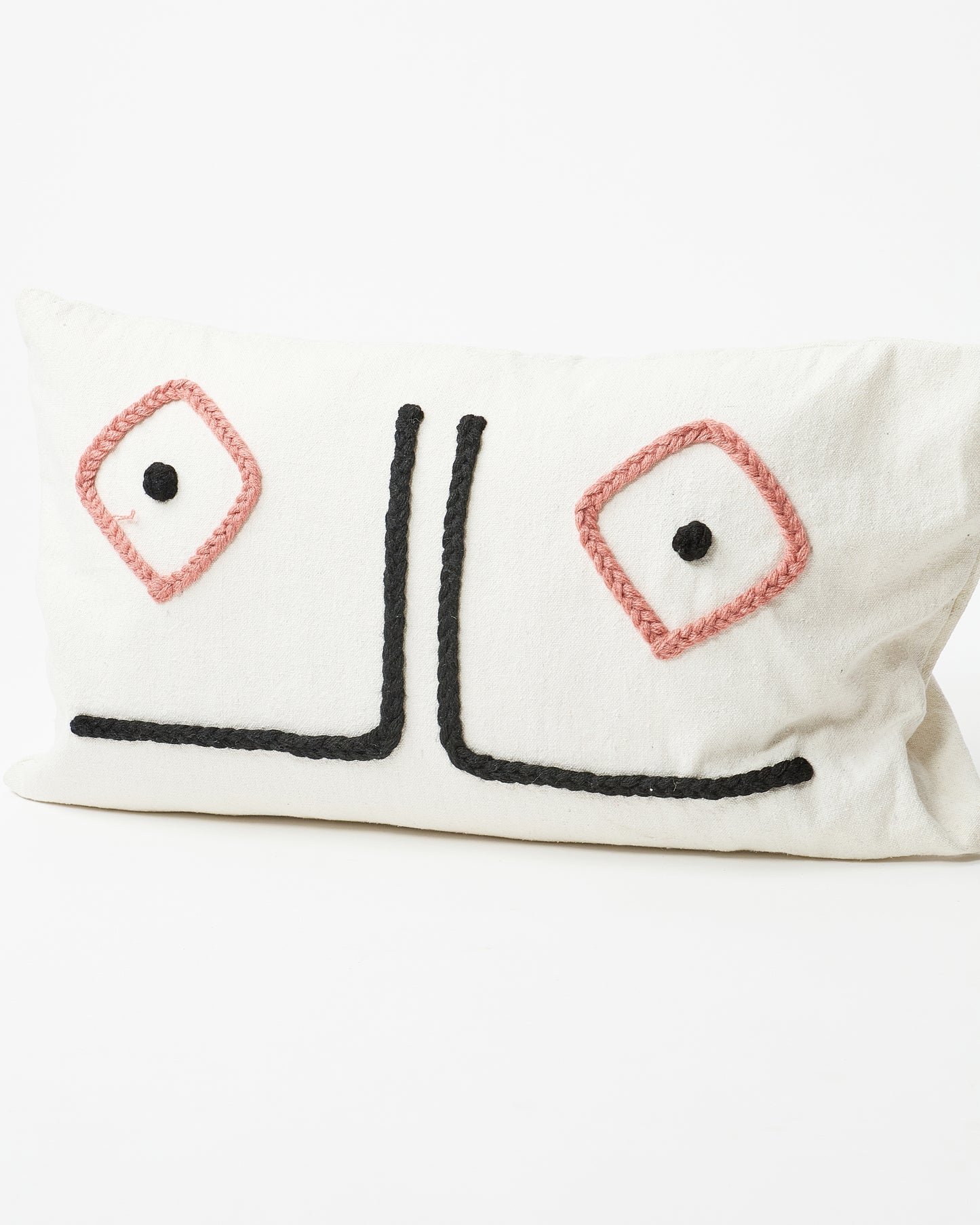 Eccentric Rectangular Pillow with Embroidered Eyes and Nose