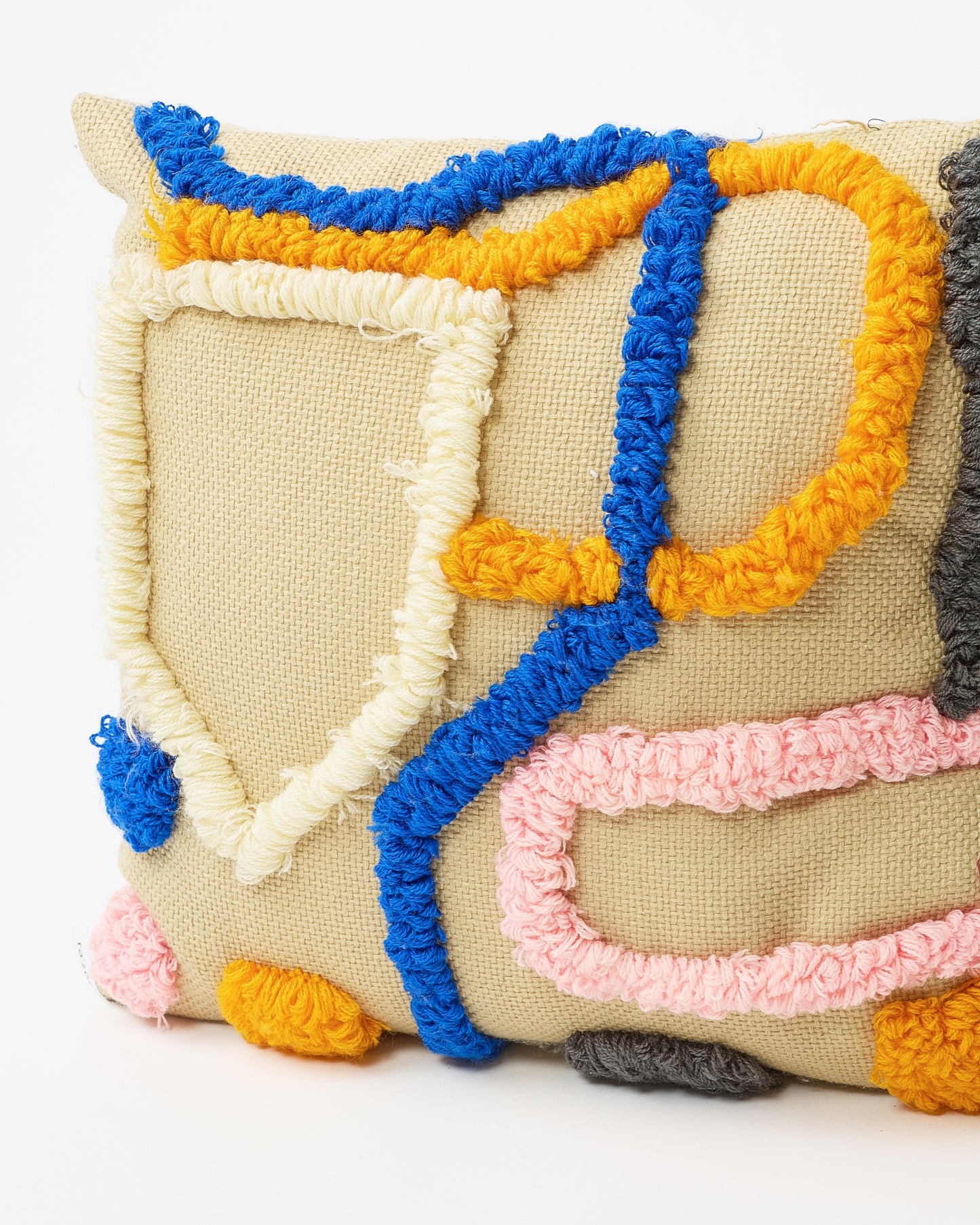 Avant-Garde Square Pillow with Embroidered Dimensional Figures