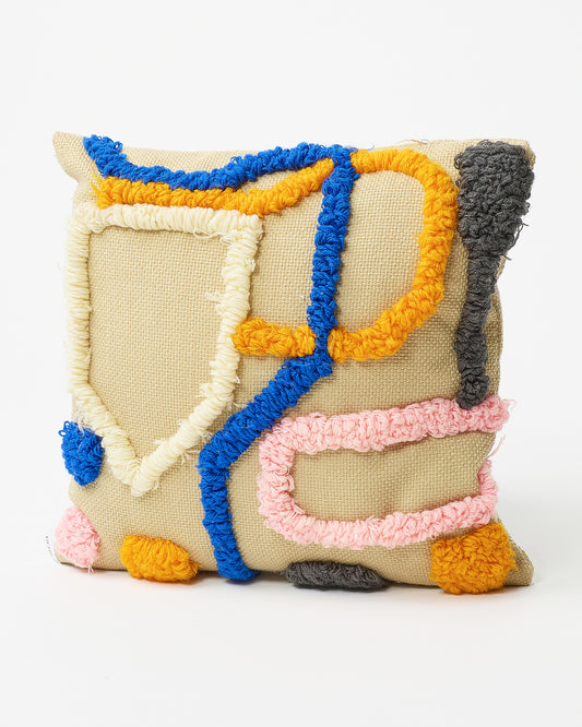 Avant-Garde Square Pillow with Embroidered Dimensional Figures