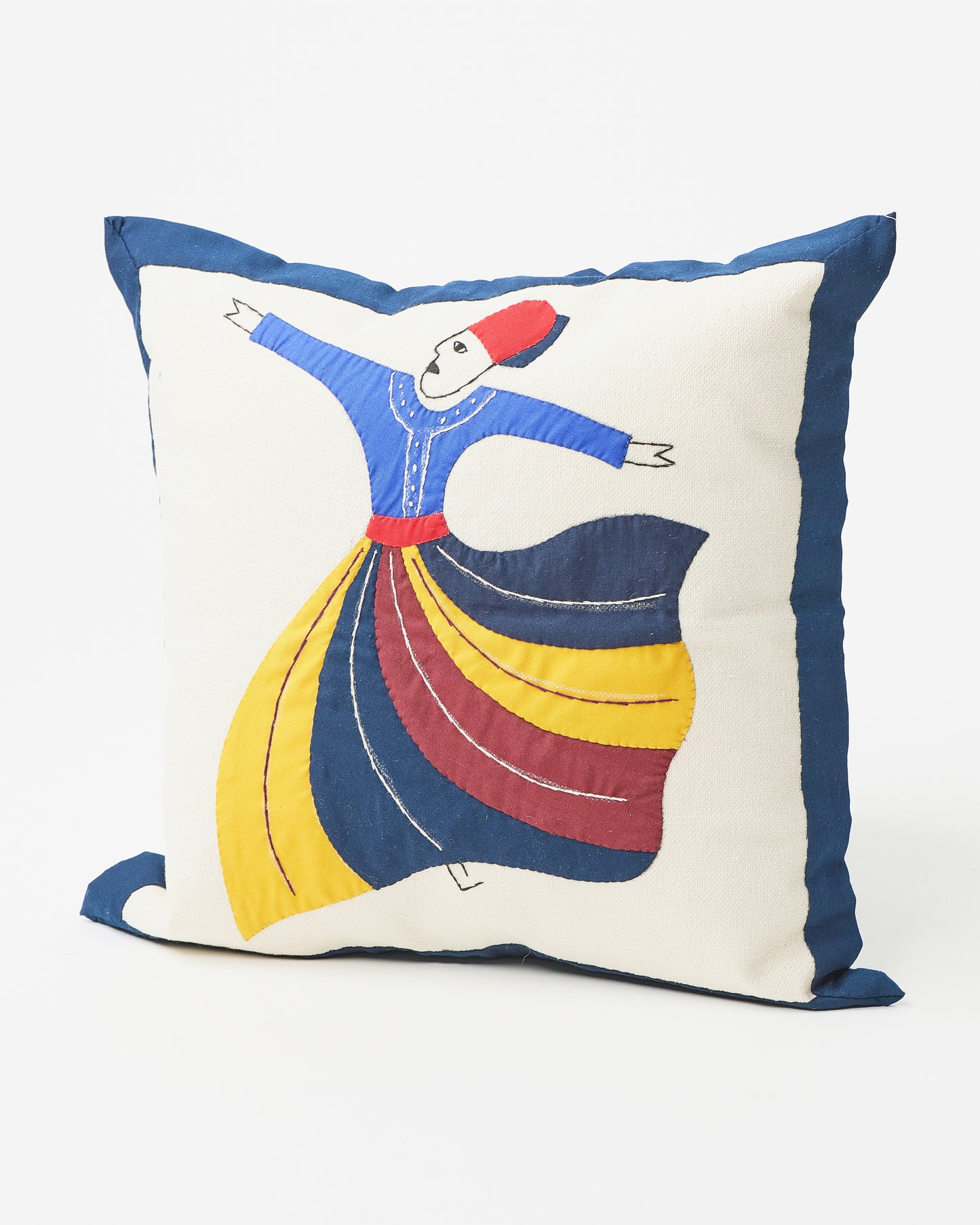 Square Pillow with Dancing Man in Traditional Attire