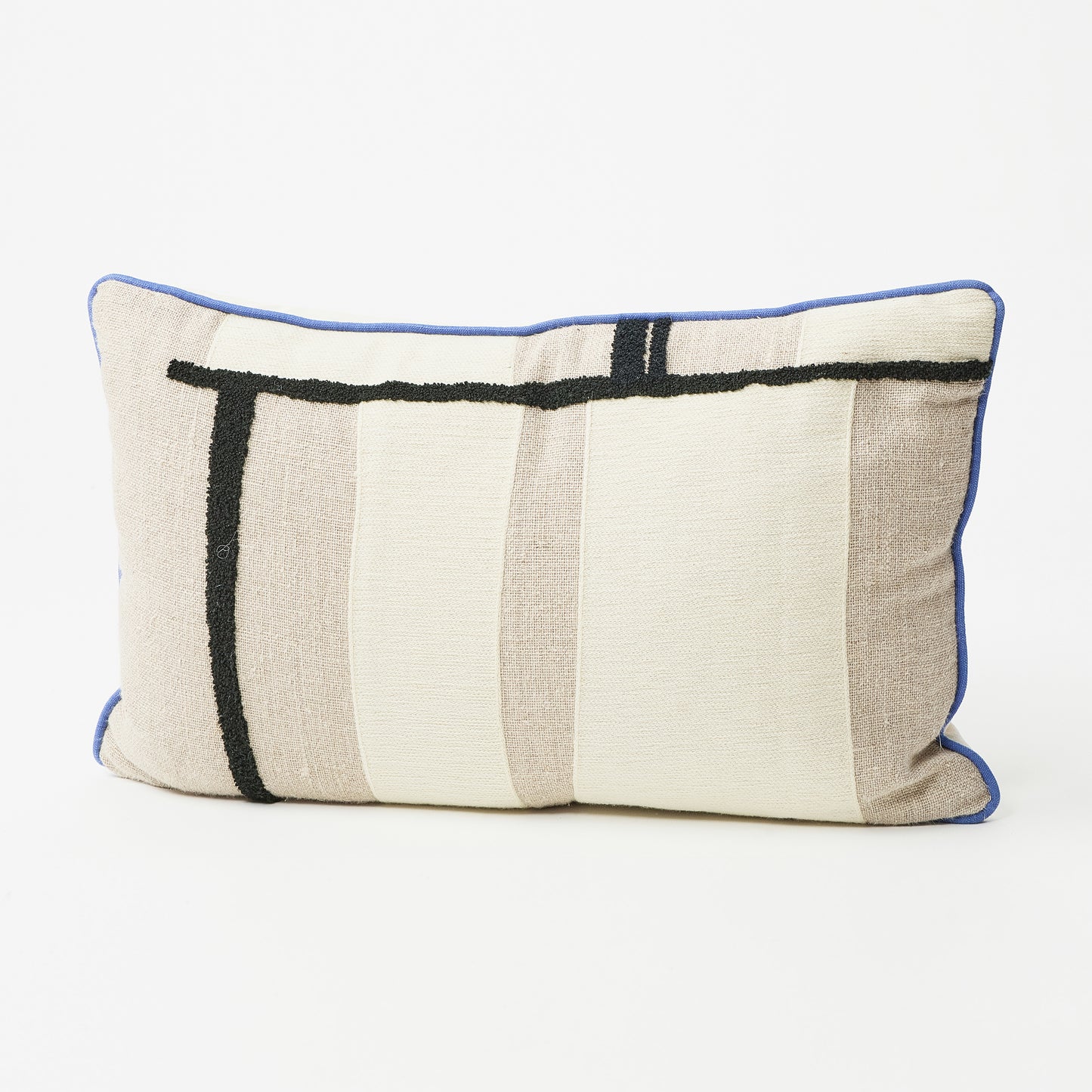 Chic Beige-Brown Rectangular Pillow with a Black Stripe