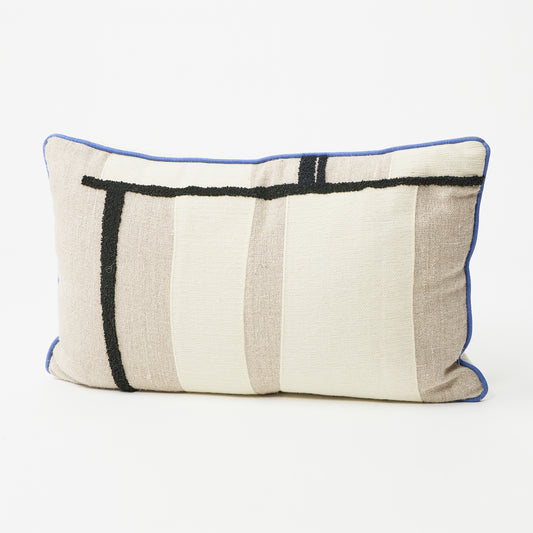 Chic Beige-Brown Rectangular Pillow with a Black Stripe