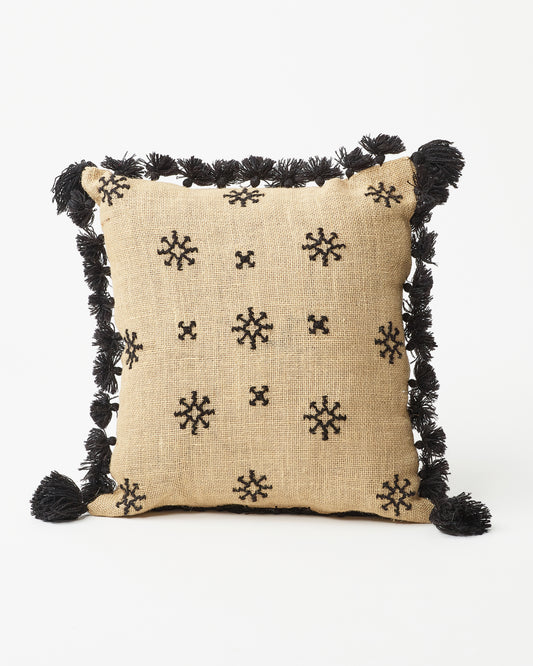 Chic Black Pom-Pom Square Pillow