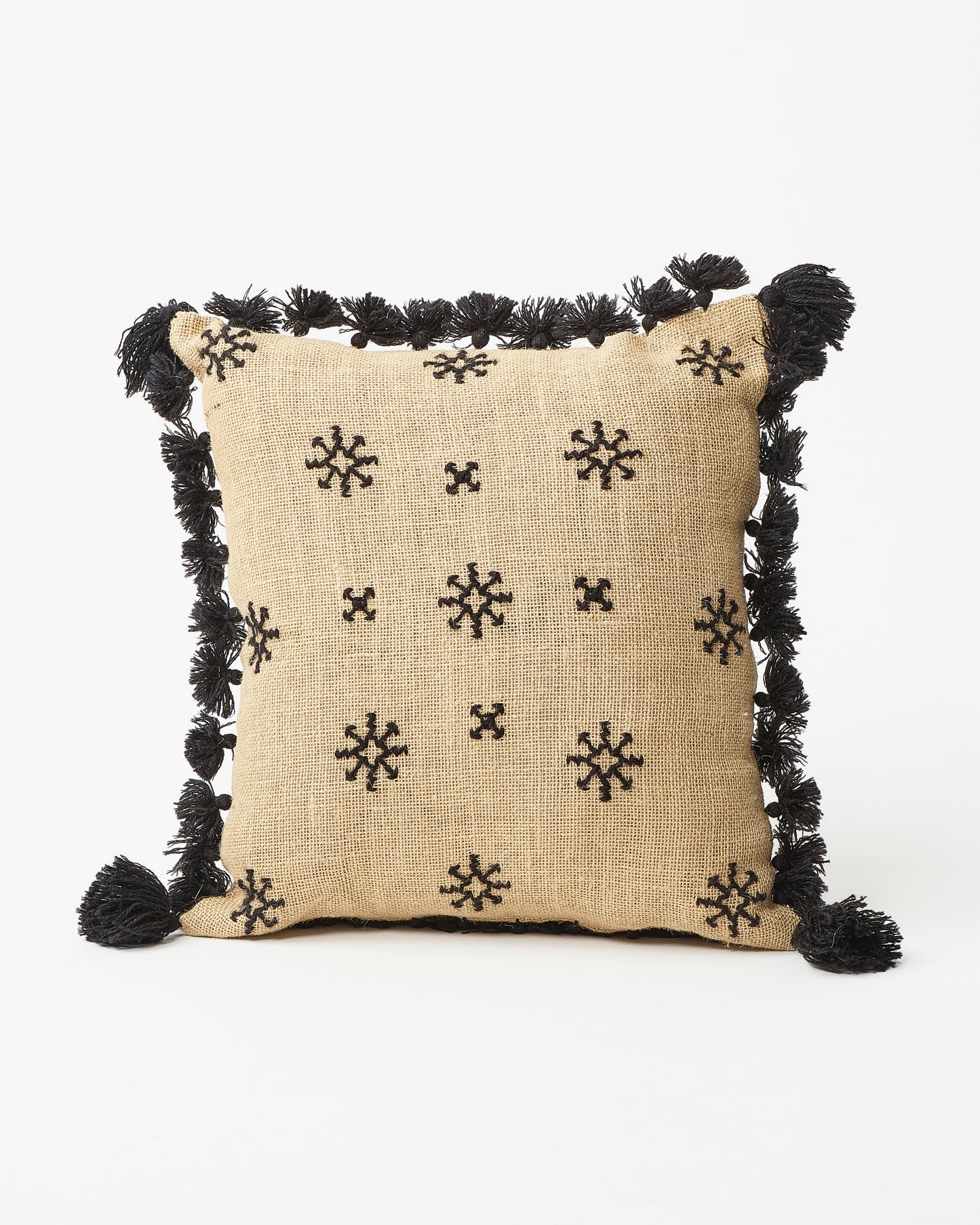 Chic Black Pom-Pom Square Pillow