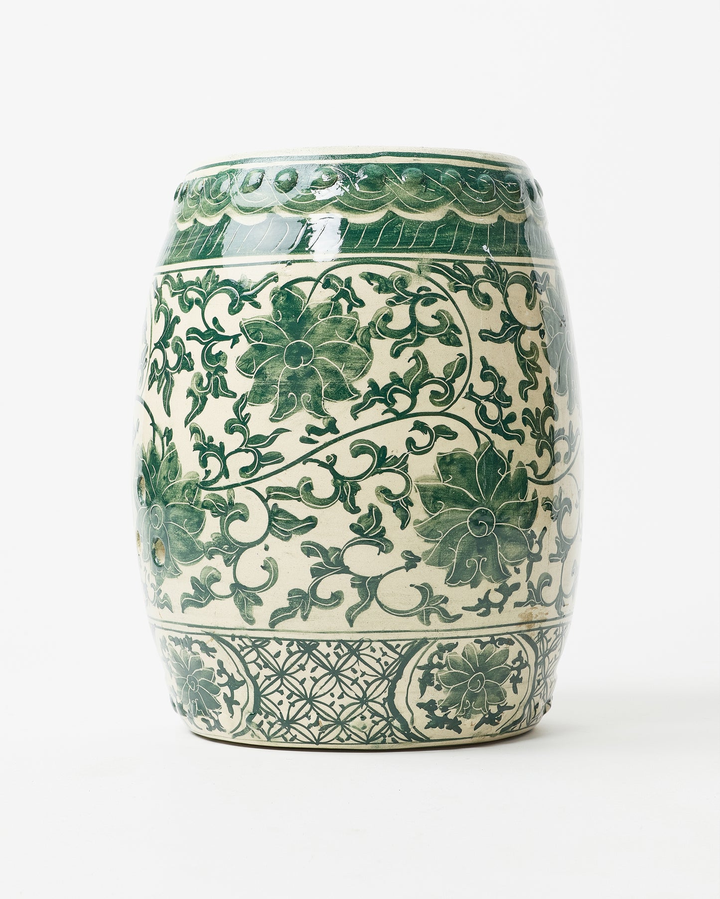 Hand-Painted Green Plant Motif Vase