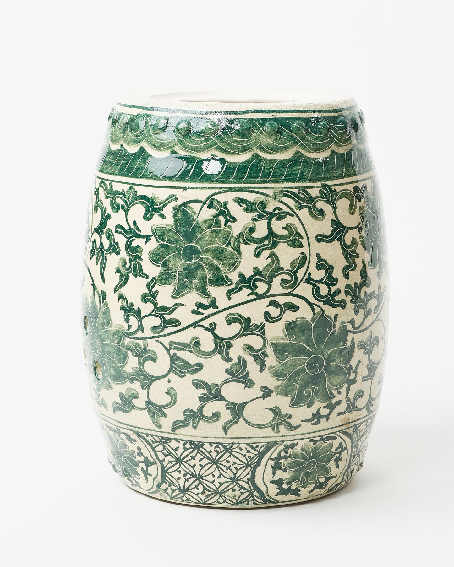 Hand-Painted Green Plant Motif Vase