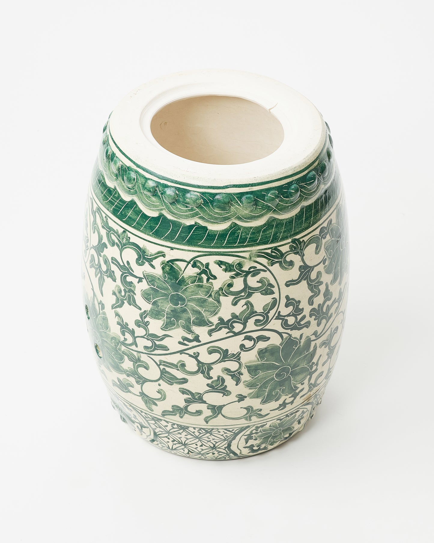 Hand-Painted Green Plant Motif Vase