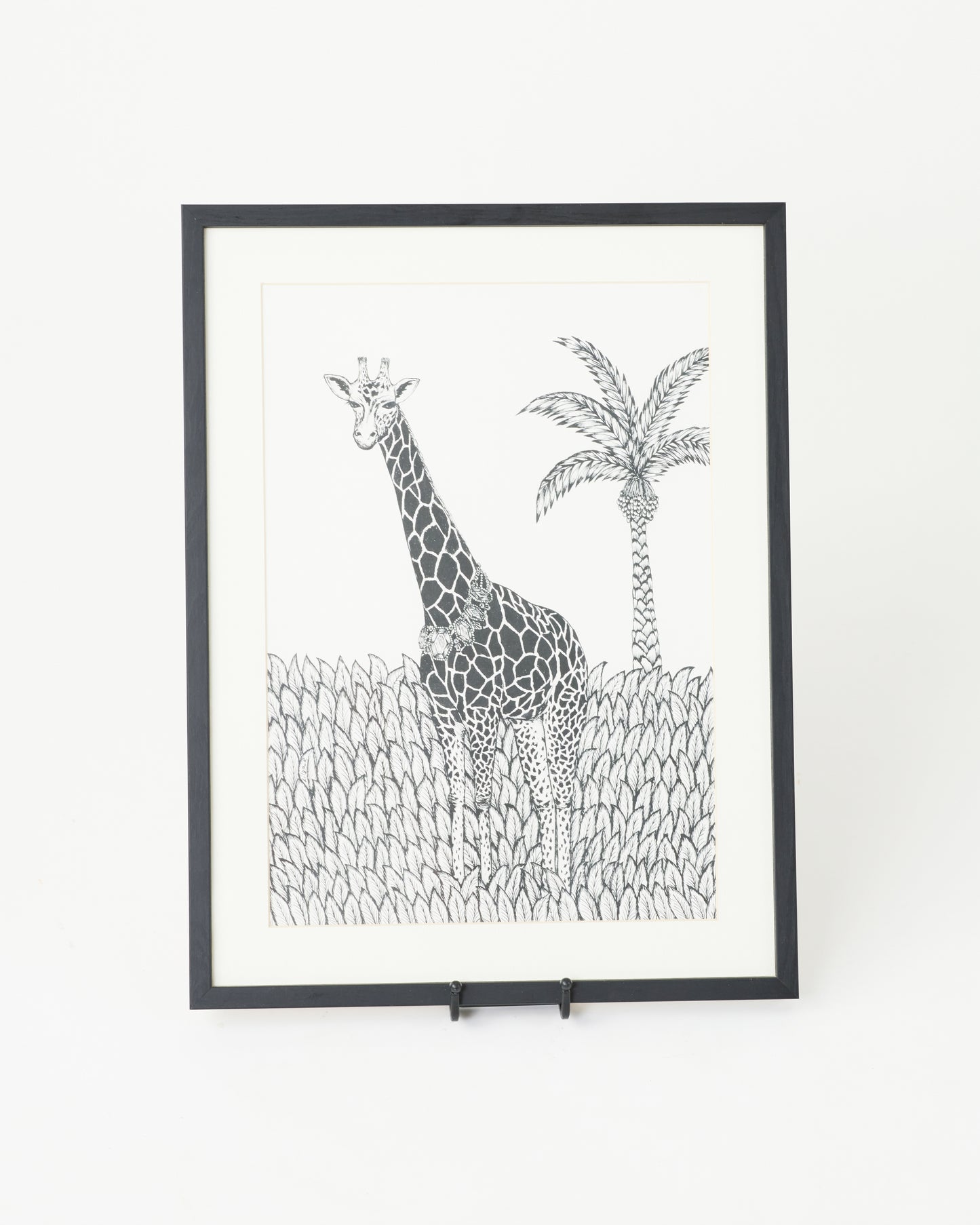 Elegant Black-Framed Artwork: Giraffe in Adornments